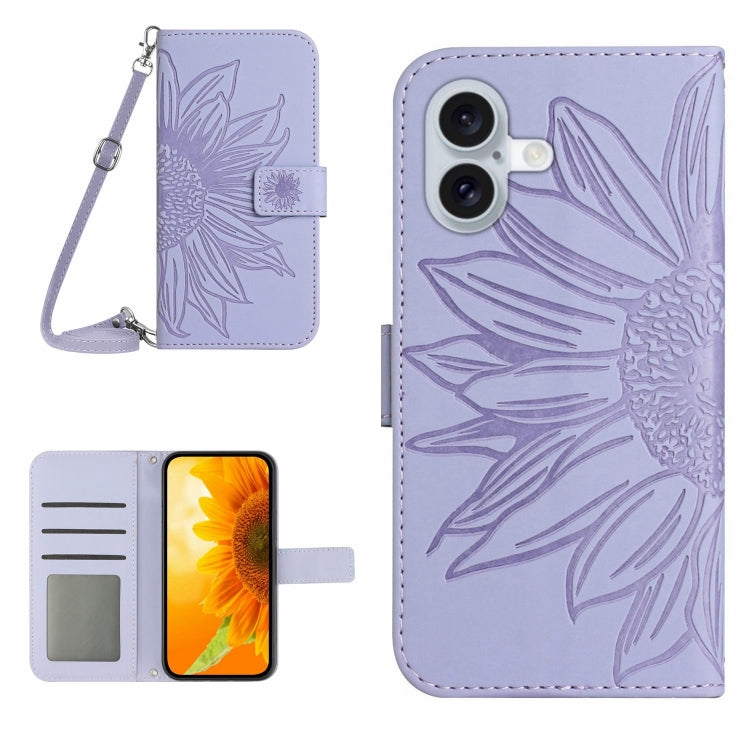 Skin Feel Sun Flower Embossed Flip Leather Phone Case with Lanyard, For iPhone 16, For iPhone SE 2024, For iPhone 15 Pro Max