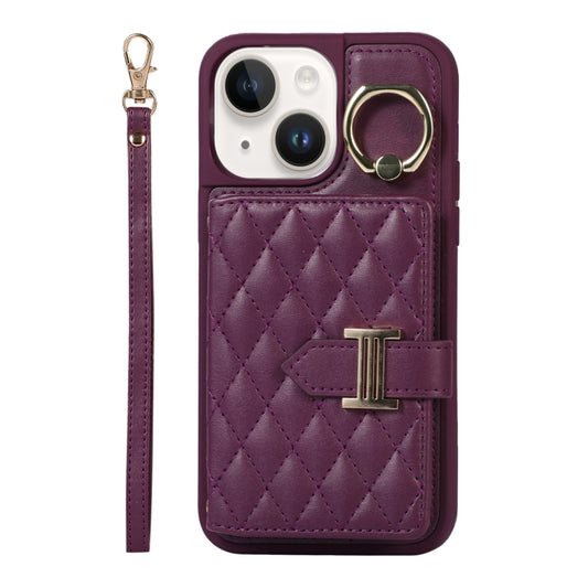 Horizontal Card Bag Ring Holder Phone Case with Dual Lanyard, For iPhone 13, For iPhone 12, For iPhone 12 Pro Max