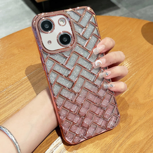 Woven Grid 3D Electroplating Laser Engraving Glitter Paper Phone Case, For iPhone 14, For iPhone 14 Pro, For iPhone 14 Pro Max, For iPhone 13 Pro Max