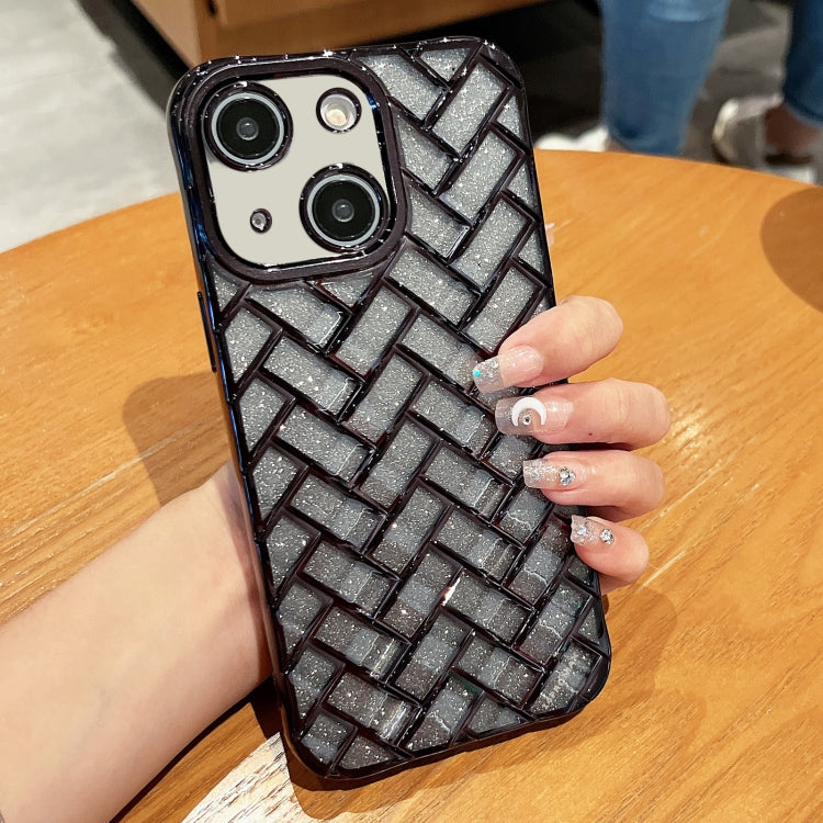 Woven Grid 3D Electroplating Laser Engraving Glitter Paper Phone Case, For iPhone 14, For iPhone 14 Pro, For iPhone 14 Pro Max, For iPhone 13 Pro Max