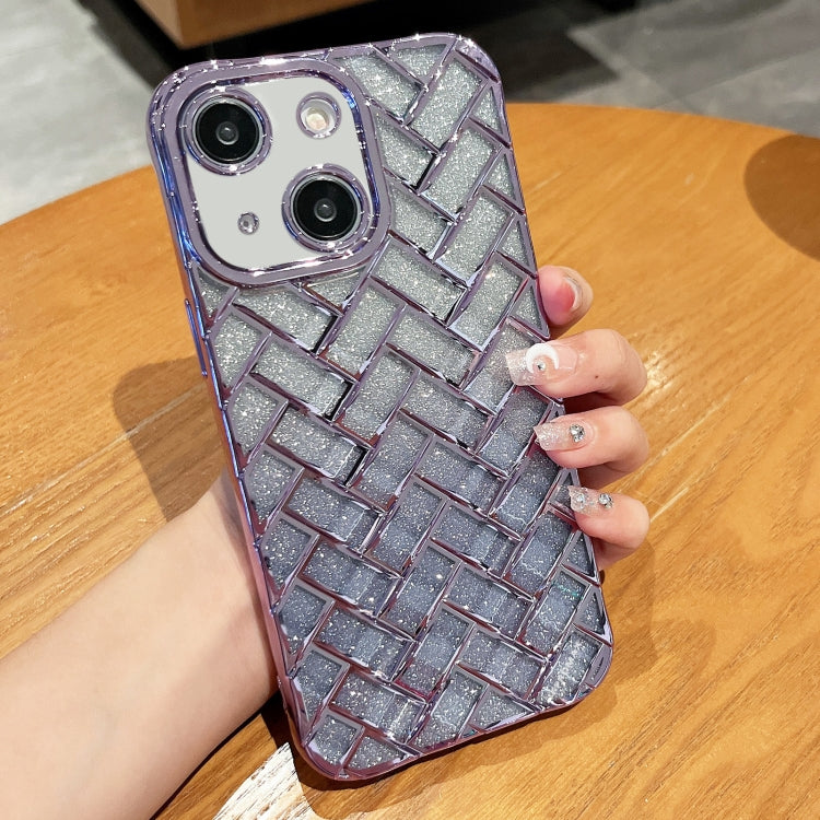 Woven Grid 3D Electroplating Laser Engraving Glitter Paper Phone Case, For iPhone 14, For iPhone 14 Pro, For iPhone 14 Pro Max, For iPhone 13 Pro Max