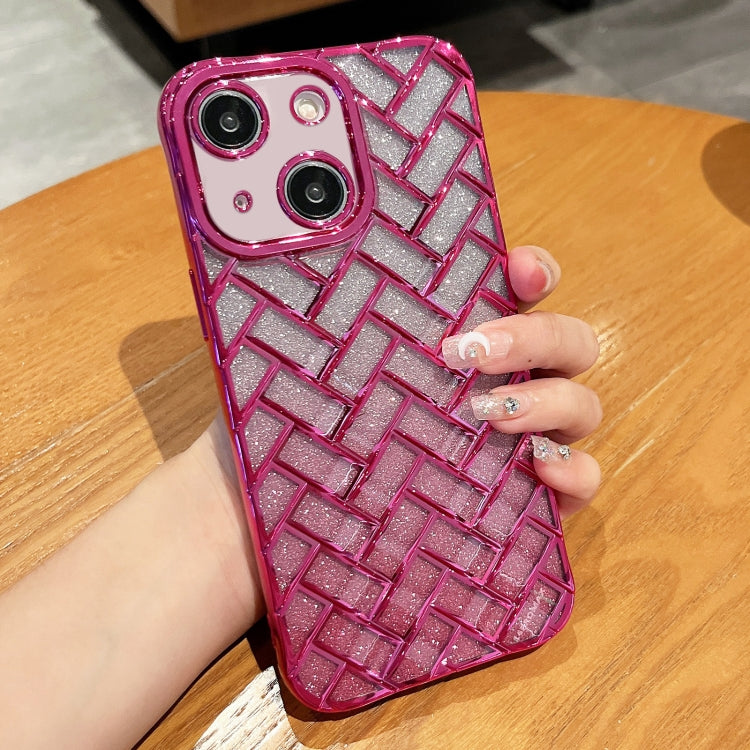 Woven Grid 3D Electroplating Laser Engraving Glitter Paper Phone Case, For iPhone 14, For iPhone 14 Pro, For iPhone 14 Pro Max, For iPhone 13 Pro Max