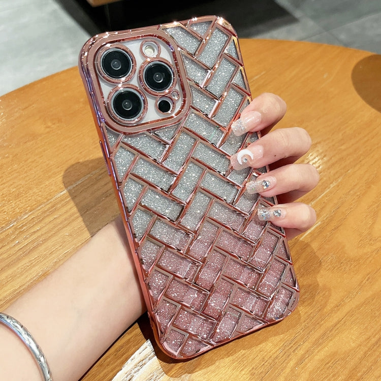 Woven Grid 3D Electroplating Laser Engraving Glitter Paper Phone Case, For iPhone 14, For iPhone 14 Pro, For iPhone 14 Pro Max, For iPhone 13 Pro Max
