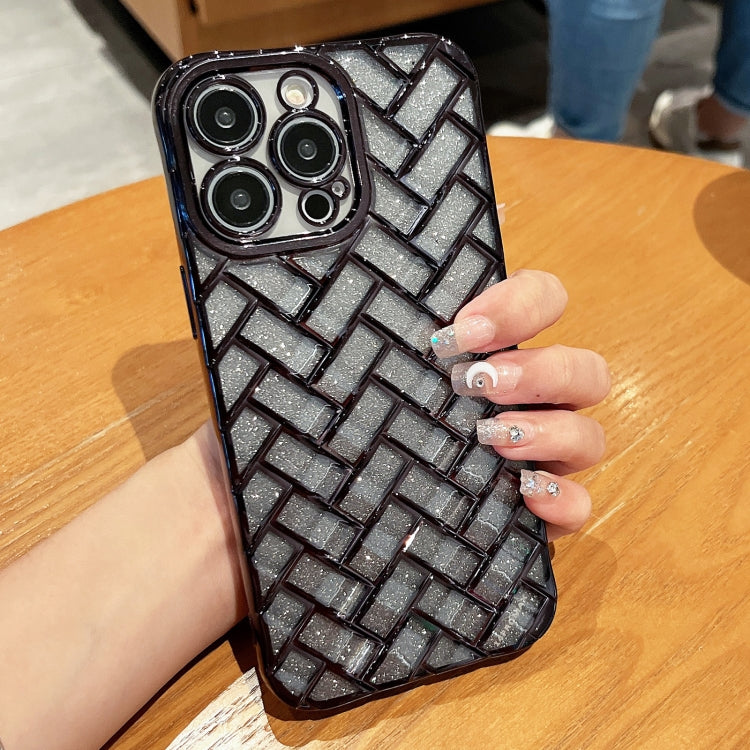 Woven Grid 3D Electroplating Laser Engraving Glitter Paper Phone Case, For iPhone 14, For iPhone 14 Pro, For iPhone 14 Pro Max, For iPhone 13 Pro Max