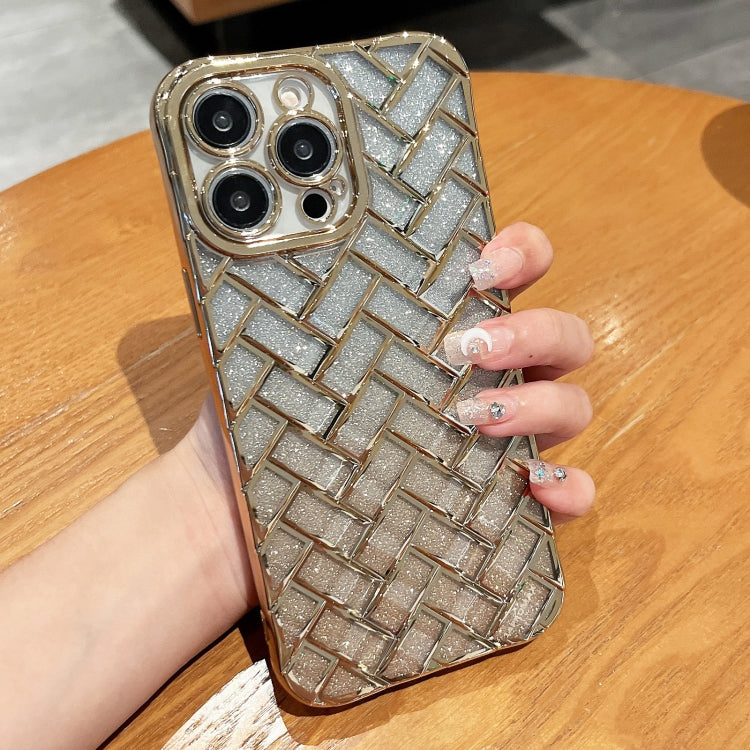 Woven Grid 3D Electroplating Laser Engraving Glitter Paper Phone Case, For iPhone 14, For iPhone 14 Pro, For iPhone 14 Pro Max, For iPhone 13 Pro Max