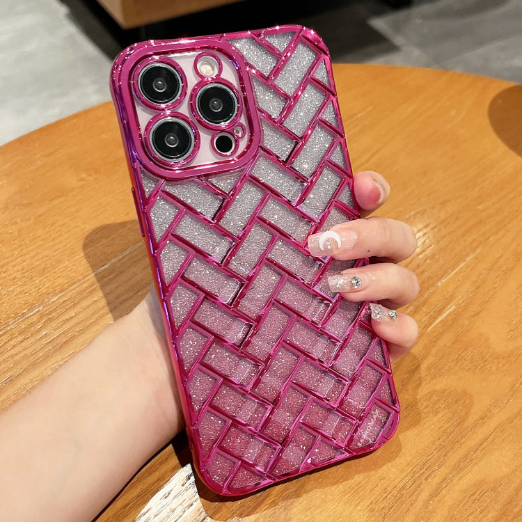 Woven Grid 3D Electroplating Laser Engraving Glitter Paper Phone Case, For iPhone 14, For iPhone 14 Pro, For iPhone 14 Pro Max, For iPhone 13 Pro Max