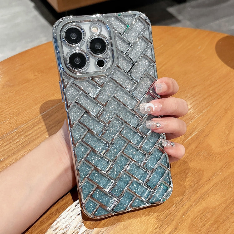 Woven Grid 3D Electroplating Laser Engraving Glitter Paper Phone Case, For iPhone 14, For iPhone 14 Pro, For iPhone 14 Pro Max, For iPhone 13 Pro Max