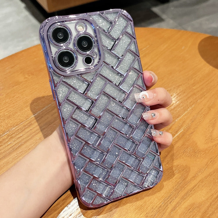 Woven Grid 3D Electroplating Laser Engraving Glitter Paper Phone Case, For iPhone 14, For iPhone 14 Pro, For iPhone 14 Pro Max, For iPhone 13 Pro Max