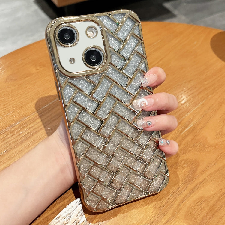 Woven Grid 3D Electroplating Laser Engraving Glitter Paper Phone Case, For iPhone 13 Pro, For iPhone 13, For iPhone 12, For iPhone 12 Pro Max