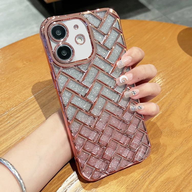Woven Grid 3D Electroplating Laser Engraving Glitter Paper Phone Case, For iPhone 13 Pro, For iPhone 13, For iPhone 12, For iPhone 12 Pro Max