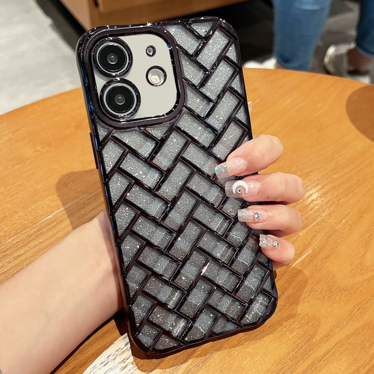 Woven Grid 3D Electroplating Laser Engraving Glitter Paper Phone Case, For iPhone 13 Pro, For iPhone 13, For iPhone 12, For iPhone 12 Pro Max