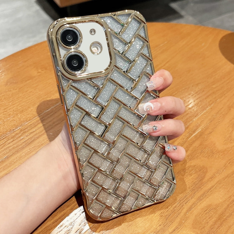 Woven Grid 3D Electroplating Laser Engraving Glitter Paper Phone Case, For iPhone 13 Pro, For iPhone 13, For iPhone 12, For iPhone 12 Pro Max