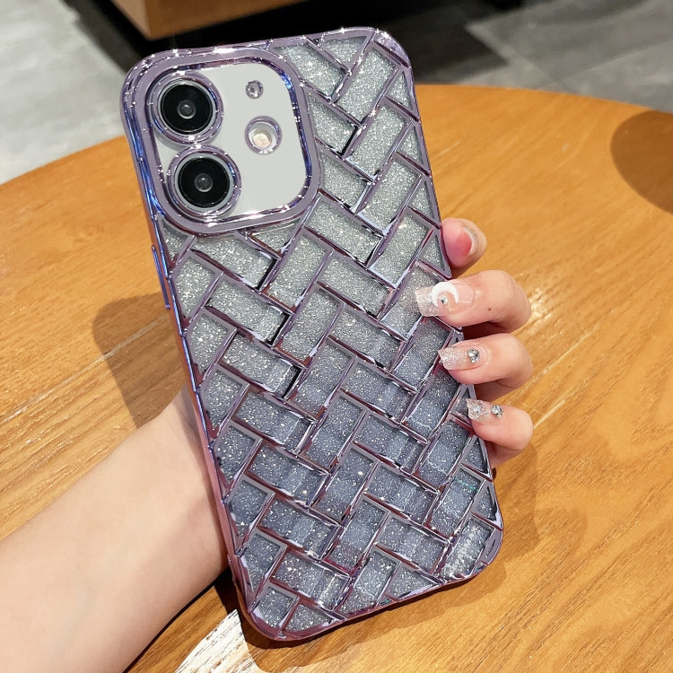 Woven Grid 3D Electroplating Laser Engraving Glitter Paper Phone Case, For iPhone 13 Pro, For iPhone 13, For iPhone 12, For iPhone 12 Pro Max