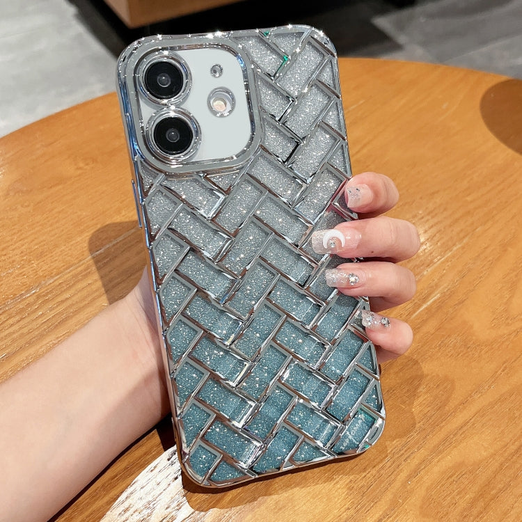 Woven Grid 3D Electroplating Laser Engraving Glitter Paper Phone Case, For iPhone 13 Pro, For iPhone 13, For iPhone 12, For iPhone 12 Pro Max