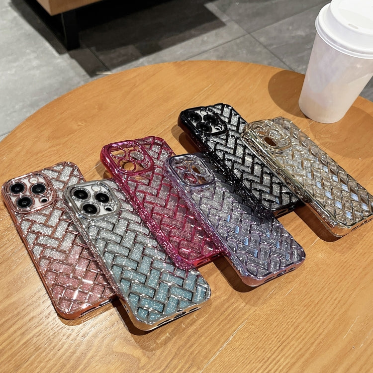 Woven Grid 3D Electroplating Laser Engraving Glitter Paper Phone Case, For iPhone 14, For iPhone 14 Pro, For iPhone 14 Pro Max, For iPhone 13 Pro Max
