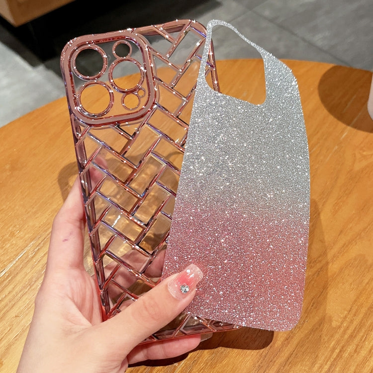 Woven Grid 3D Electroplating Laser Engraving Glitter Paper Phone Case, For iPhone 14, For iPhone 14 Pro, For iPhone 14 Pro Max, For iPhone 13 Pro Max
