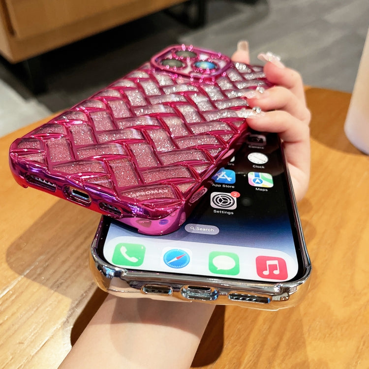 Woven Grid 3D Electroplating Laser Engraving Glitter Paper Phone Case, For iPhone 14, For iPhone 14 Pro, For iPhone 14 Pro Max, For iPhone 13 Pro Max