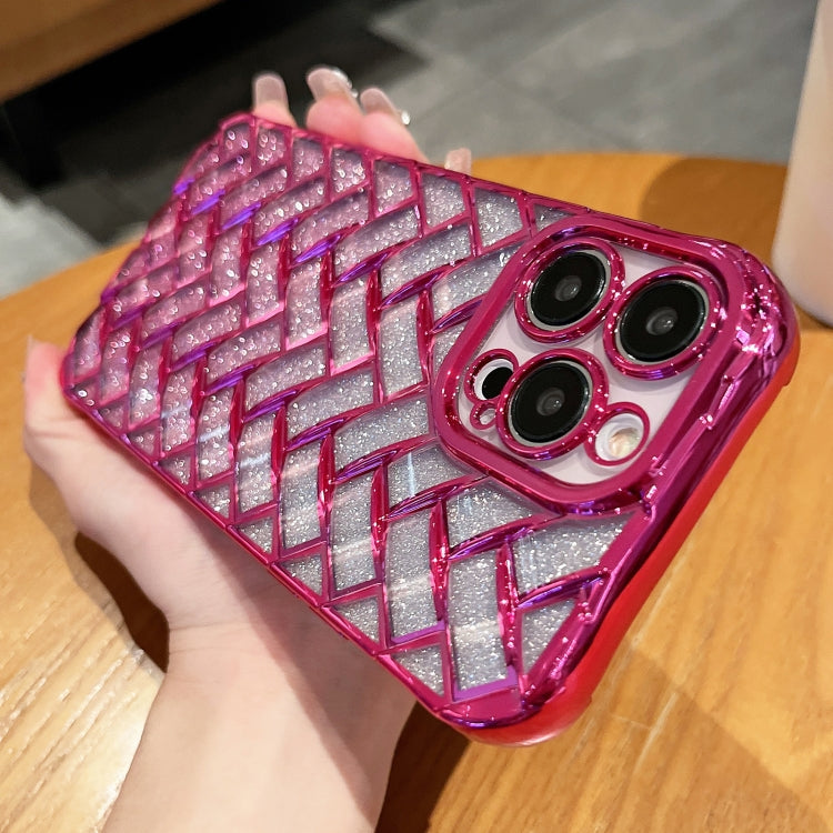 Woven Grid 3D Electroplating Laser Engraving Glitter Paper Phone Case, For iPhone 14, For iPhone 14 Pro, For iPhone 14 Pro Max, For iPhone 13 Pro Max
