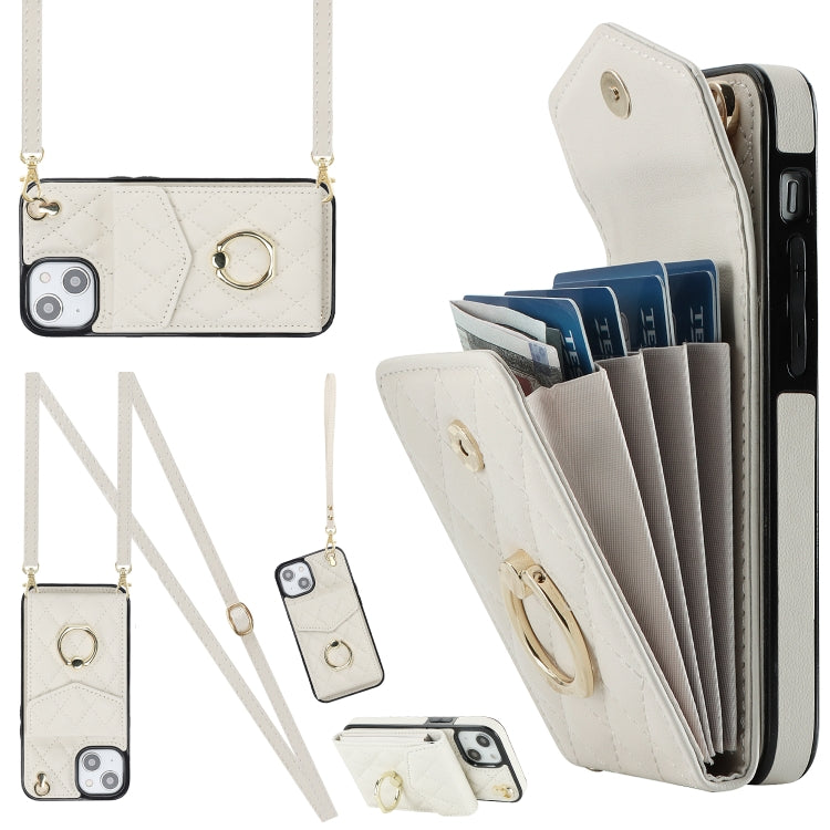 Rhombic Texture Card Bag Phone Case with Long Lanyard