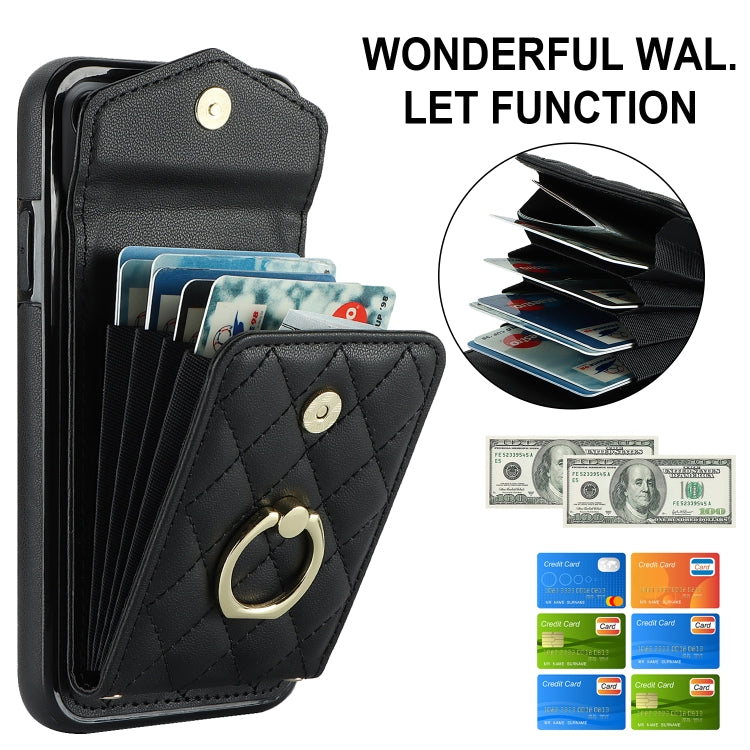 Rhombic Texture Card Bag Phone Case with Long Lanyard
