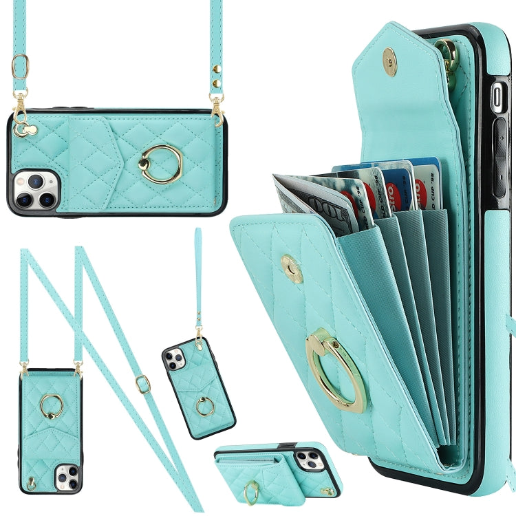 Rhombic Texture Card Bag Phone Case with Long Lanyard