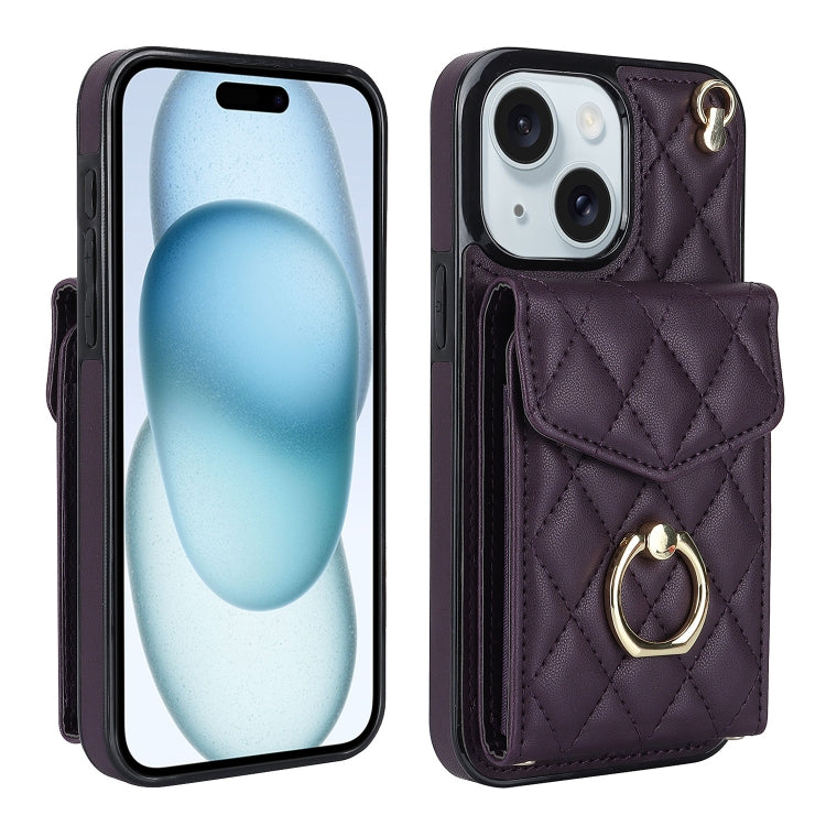 Rhombic Texture Card Bag Phone Case with Long Lanyard