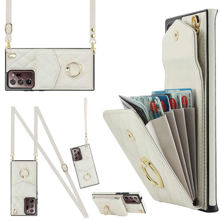 Rhombic Texture Card Bag Phone Case with Long Lanyard