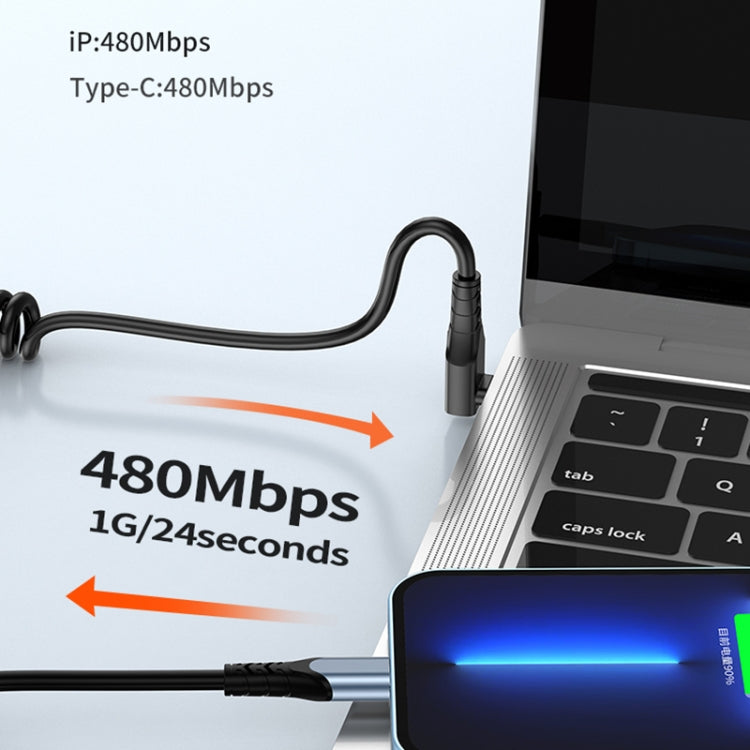 Elbow Spring Charging Data Cable, Length: 1.5m, Type-C to 8 Pin, Type-C to 8 Pin + Type-C