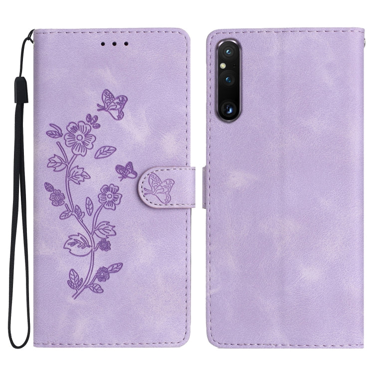 Flower Butterfly Embossing Pattern Leather Phone Case, For Sony Xperia 10 VI, For Sony Xperia 1 VI, For Sony Xperia 1 V, For Sony Xperia 10 V, For Sony Xperia 10 IV