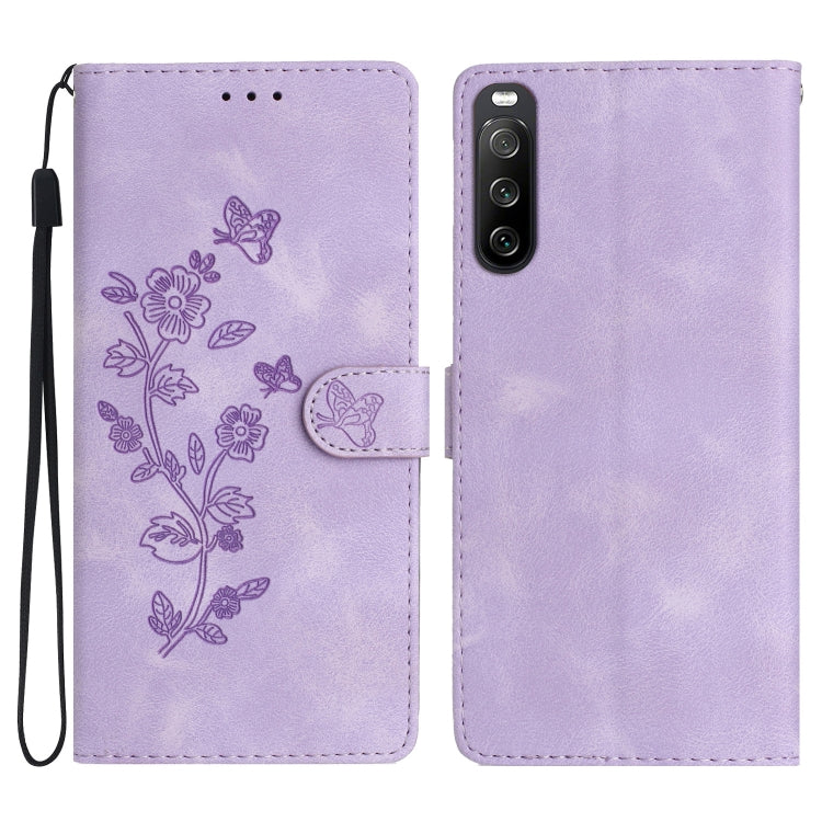 Flower Butterfly Embossing Pattern Leather Phone Case, For Sony Xperia 10 VI, For Sony Xperia 1 VI, For Sony Xperia 1 V, For Sony Xperia 10 V, For Sony Xperia 10 IV