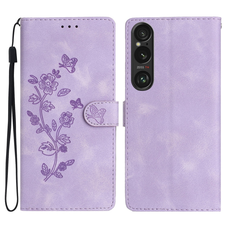 Flower Butterfly Embossing Pattern Leather Phone Case, For Sony Xperia 10 VI, For Sony Xperia 1 VI, For Sony Xperia 1 V, For Sony Xperia 10 V, For Sony Xperia 10 IV