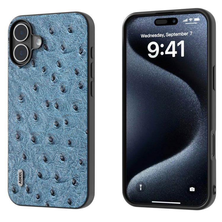 ABEEL Genuine Leather Ostrich Texture Phone Case, For iPhone 16 Pro Max, For iPhone 16 Pro, For iPhone 16 Plus, For iPhone 16, For iPhone 15 Pro Max, For iPhone 15 Pro, For iPhone 15 Plus, For iPhone 15