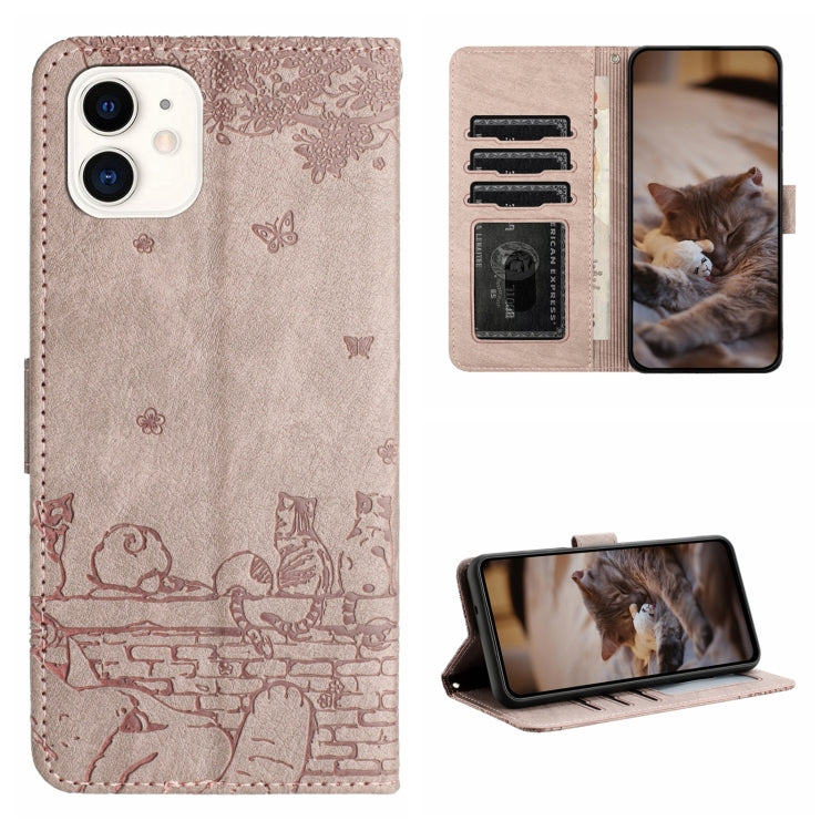 Cat Embossing Pattern Leather Phone Case with Lanyard, For iPhone 12, For iPhone 12 Pro Max, For iPhone 12 mini, For iPhone 11 Pro Max, For iPhone 11, For iPhone 11 Pro