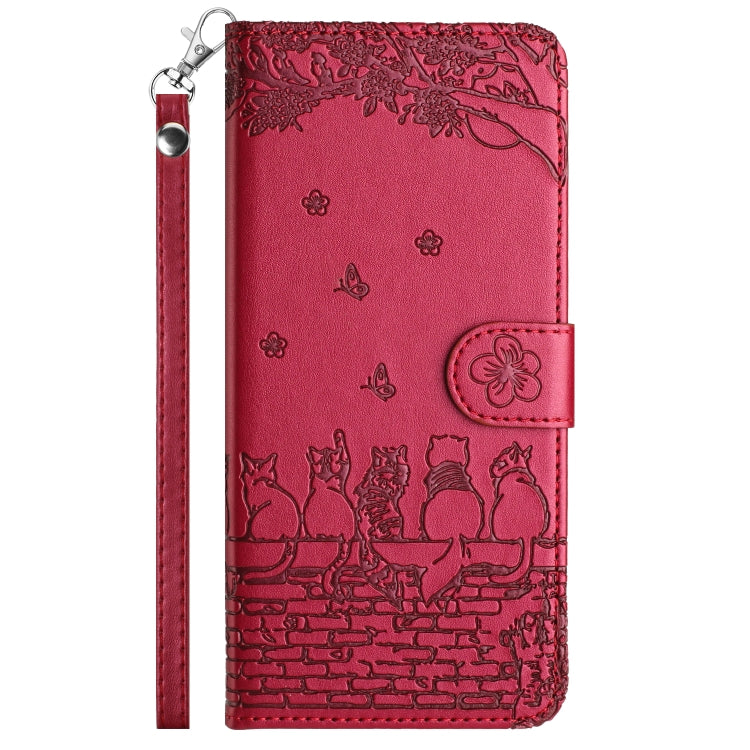 Cat Embossing Pattern Leather Phone Case with Lanyard, For iPhone 15 Pro, For iPhone 15 Plus, For iPhone 15, For iPhone 14 Plus, For iPhone 14, For iPhone 14 Pro