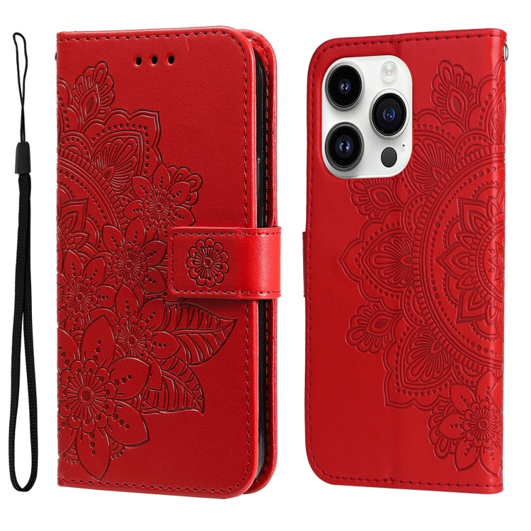 Seven-petal Flowers Embossing Leather Phone Case, For iPhone 16 Pro Max, For iPhone 16 Pro, For iPhone 16 Plus, For iPhone 16, For iPhone SE 20224, For iPhone 15 Pro Max