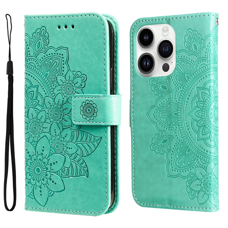 Seven-petal Flowers Embossing Leather Phone Case, For iPhone 16 Pro Max, For iPhone 16 Pro, For iPhone 16 Plus, For iPhone 16, For iPhone SE 20224, For iPhone 15 Pro Max