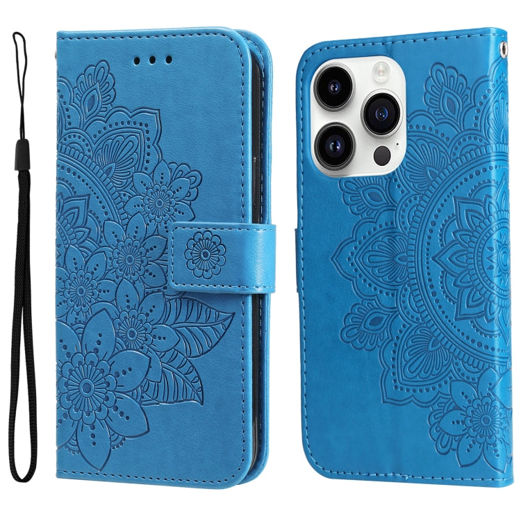 Seven-petal Flowers Embossing Leather Phone Case, For iPhone 16 Pro Max, For iPhone 16 Pro, For iPhone 16 Plus, For iPhone 16, For iPhone SE 20224, For iPhone 15 Pro Max