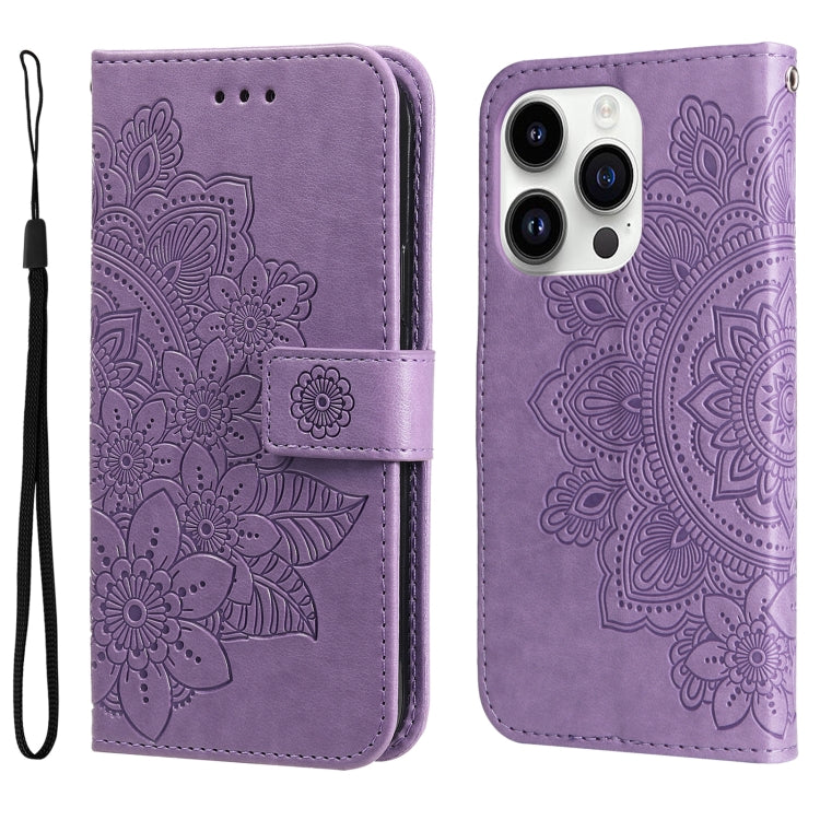 Seven-petal Flowers Embossing Leather Phone Case, For iPhone 16 Pro Max, For iPhone 16 Pro, For iPhone 16 Plus, For iPhone 16, For iPhone SE 20224, For iPhone 15 Pro Max