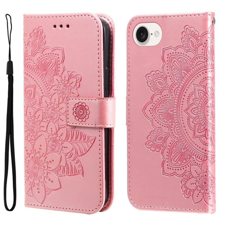 Seven-petal Flowers Embossing Leather Phone Case, For iPhone 16 Pro Max, For iPhone 16 Pro, For iPhone 16 Plus, For iPhone 16, For iPhone SE 20224, For iPhone 15 Pro Max