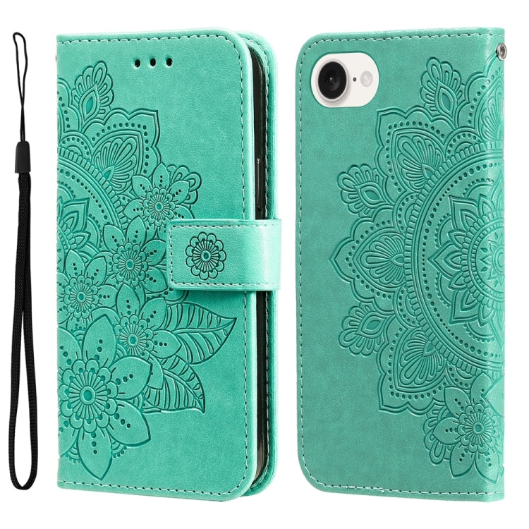 Seven-petal Flowers Embossing Leather Phone Case, For iPhone 16 Pro Max, For iPhone 16 Pro, For iPhone 16 Plus, For iPhone 16, For iPhone SE 20224, For iPhone 15 Pro Max