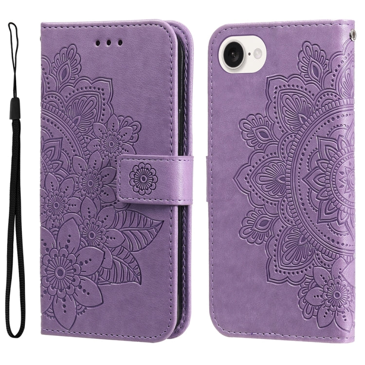 Seven-petal Flowers Embossing Leather Phone Case, For iPhone 16 Pro Max, For iPhone 16 Pro, For iPhone 16 Plus, For iPhone 16, For iPhone SE 20224, For iPhone 15 Pro Max