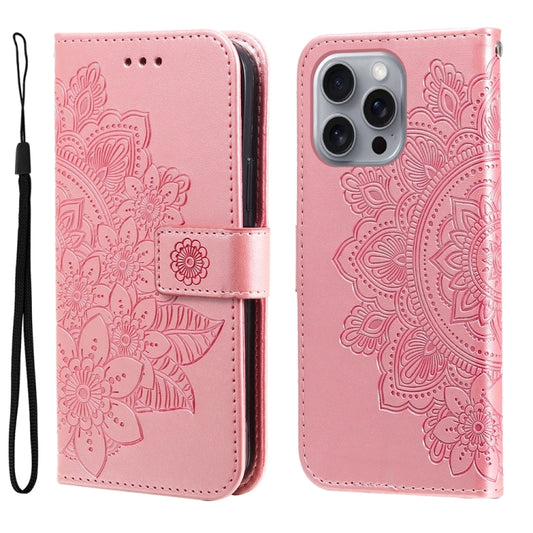 Seven-petal Flowers Embossing Leather Phone Case, For iPhone 16 Pro Max, For iPhone 16 Pro, For iPhone 16 Plus, For iPhone 16, For iPhone SE 20224, For iPhone 15 Pro Max