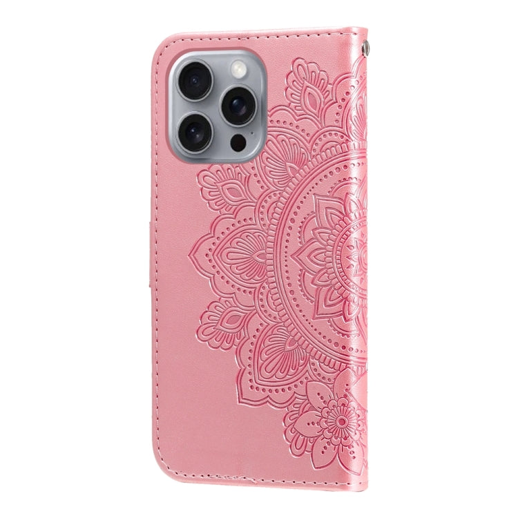 Seven-petal Flowers Embossing Leather Phone Case, For iPhone 16 Pro Max, For iPhone 16 Pro, For iPhone 16 Plus, For iPhone 16, For iPhone SE 20224, For iPhone 15 Pro Max