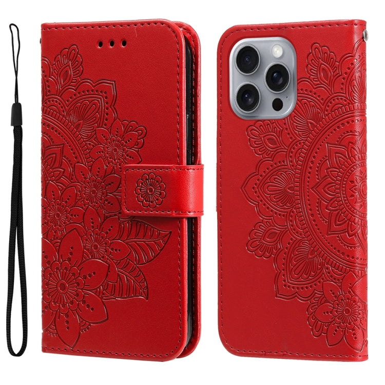 Seven-petal Flowers Embossing Leather Phone Case, For iPhone 16 Pro Max, For iPhone 16 Pro, For iPhone 16 Plus, For iPhone 16, For iPhone SE 20224, For iPhone 15 Pro Max