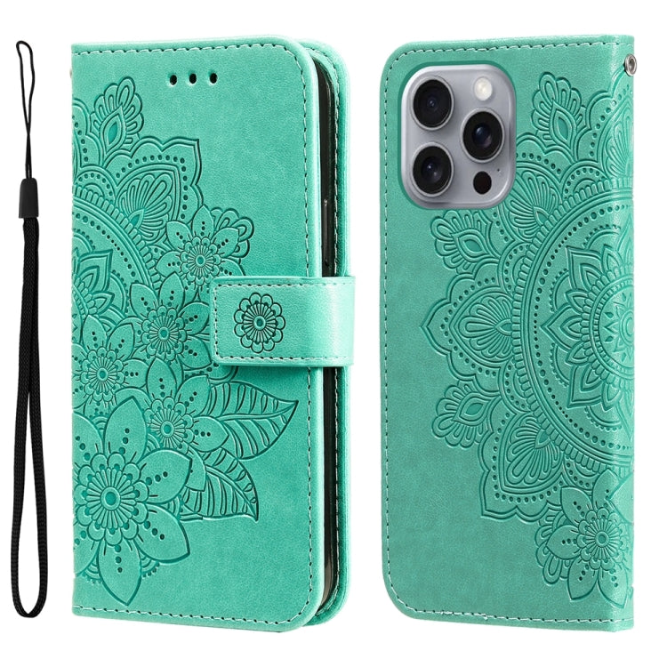 Seven-petal Flowers Embossing Leather Phone Case, For iPhone 16 Pro Max, For iPhone 16 Pro, For iPhone 16 Plus, For iPhone 16, For iPhone SE 20224, For iPhone 15 Pro Max