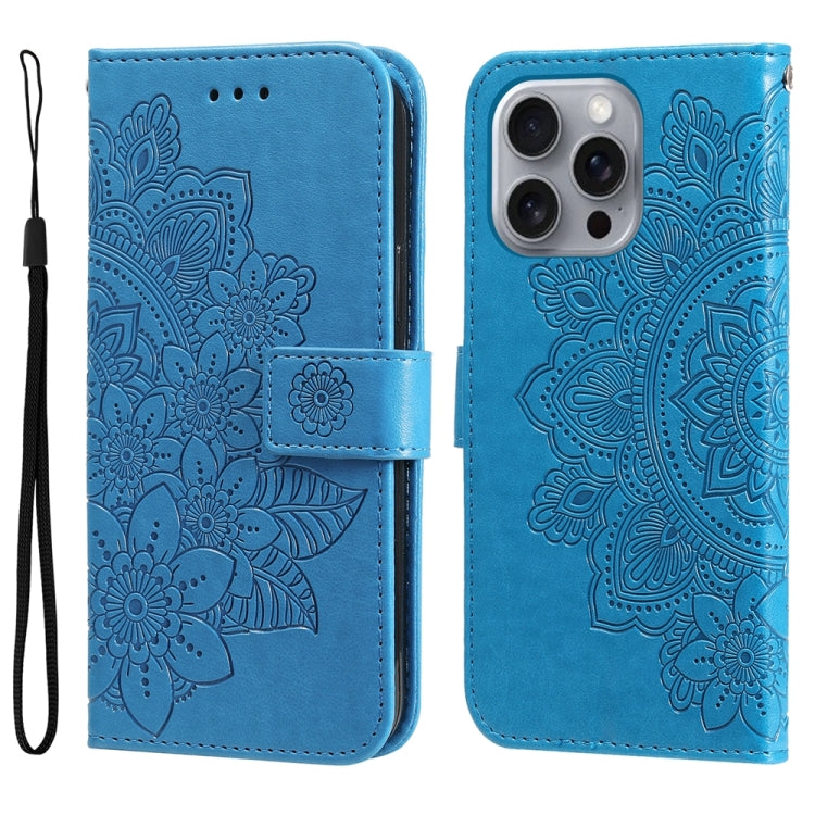 Seven-petal Flowers Embossing Leather Phone Case, For iPhone 16 Pro Max, For iPhone 16 Pro, For iPhone 16 Plus, For iPhone 16, For iPhone SE 20224, For iPhone 15 Pro Max