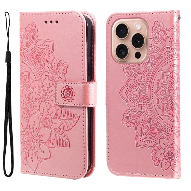 Seven-petal Flowers Embossing Leather Phone Case, For iPhone 16 Pro Max, For iPhone 16 Pro, For iPhone 16 Plus, For iPhone 16, For iPhone SE 20224, For iPhone 15 Pro Max