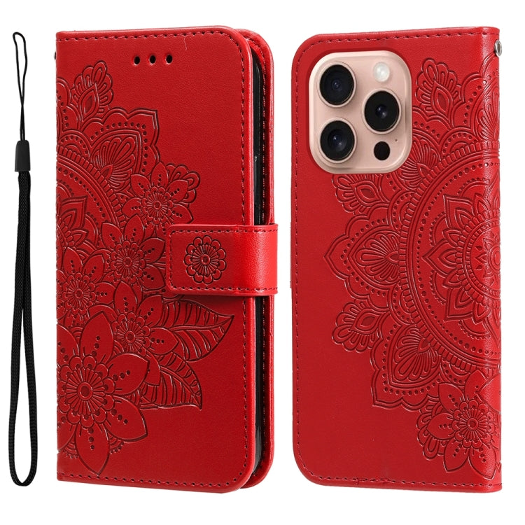 Seven-petal Flowers Embossing Leather Phone Case, For iPhone 16 Pro Max, For iPhone 16 Pro, For iPhone 16 Plus, For iPhone 16, For iPhone SE 20224, For iPhone 15 Pro Max