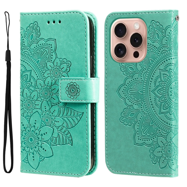 Seven-petal Flowers Embossing Leather Phone Case, For iPhone 16 Pro Max, For iPhone 16 Pro, For iPhone 16 Plus, For iPhone 16, For iPhone SE 20224, For iPhone 15 Pro Max