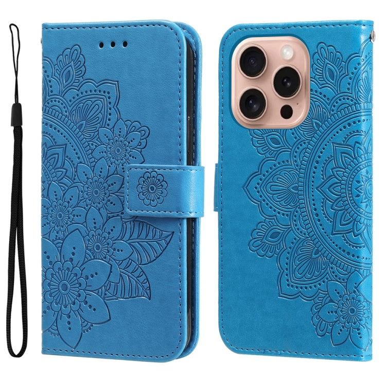 Seven-petal Flowers Embossing Leather Phone Case, For iPhone 16 Pro Max, For iPhone 16 Pro, For iPhone 16 Plus, For iPhone 16, For iPhone SE 20224, For iPhone 15 Pro Max